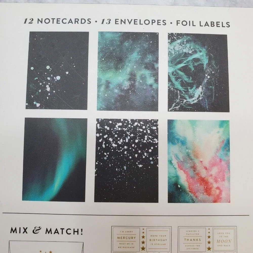 Galison Cosmos 12 Note Cards Blank Space Stickers Greetings‎